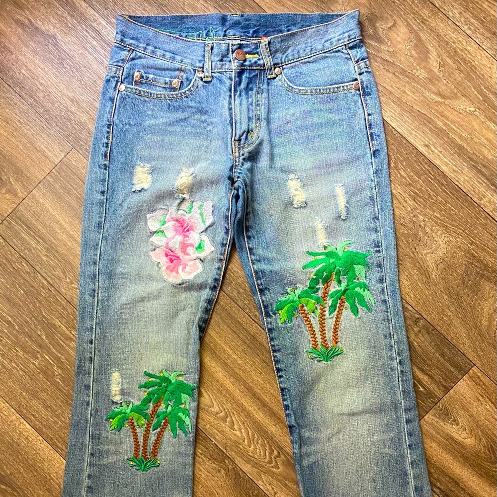 Western Denim Bank flared Embroidered jeans